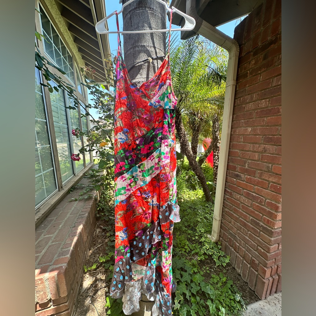 Mixed Media, Red Floral, Polka Dot, Asymmetrical Spaghetti Strap Sundress